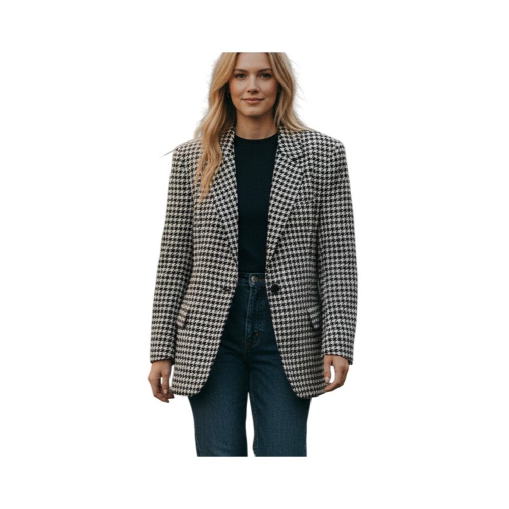 Vintage 80s Criscione X Cache Rhinestone Houndstooth Blazer Jacket
